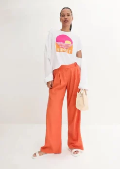 bonprix Hosen|Bekleidung·Kleider|Palazzo-Hose mit Leinen, sehr weit geschnitten kupferorange