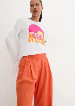 bonprix Hosen|Bekleidung·Kleider|Palazzo-Hose mit Leinen, sehr weit geschnitten kupferorange