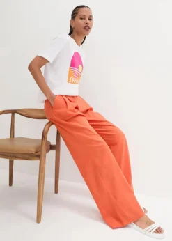 bonprix Hosen|Bekleidung·Kleider|Palazzo-Hose mit Leinen, sehr weit geschnitten kupferorange