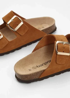 bonprix Sommerschuhe|Nachhaltigere Materialien|Pantoletten aus Veloursleder camel