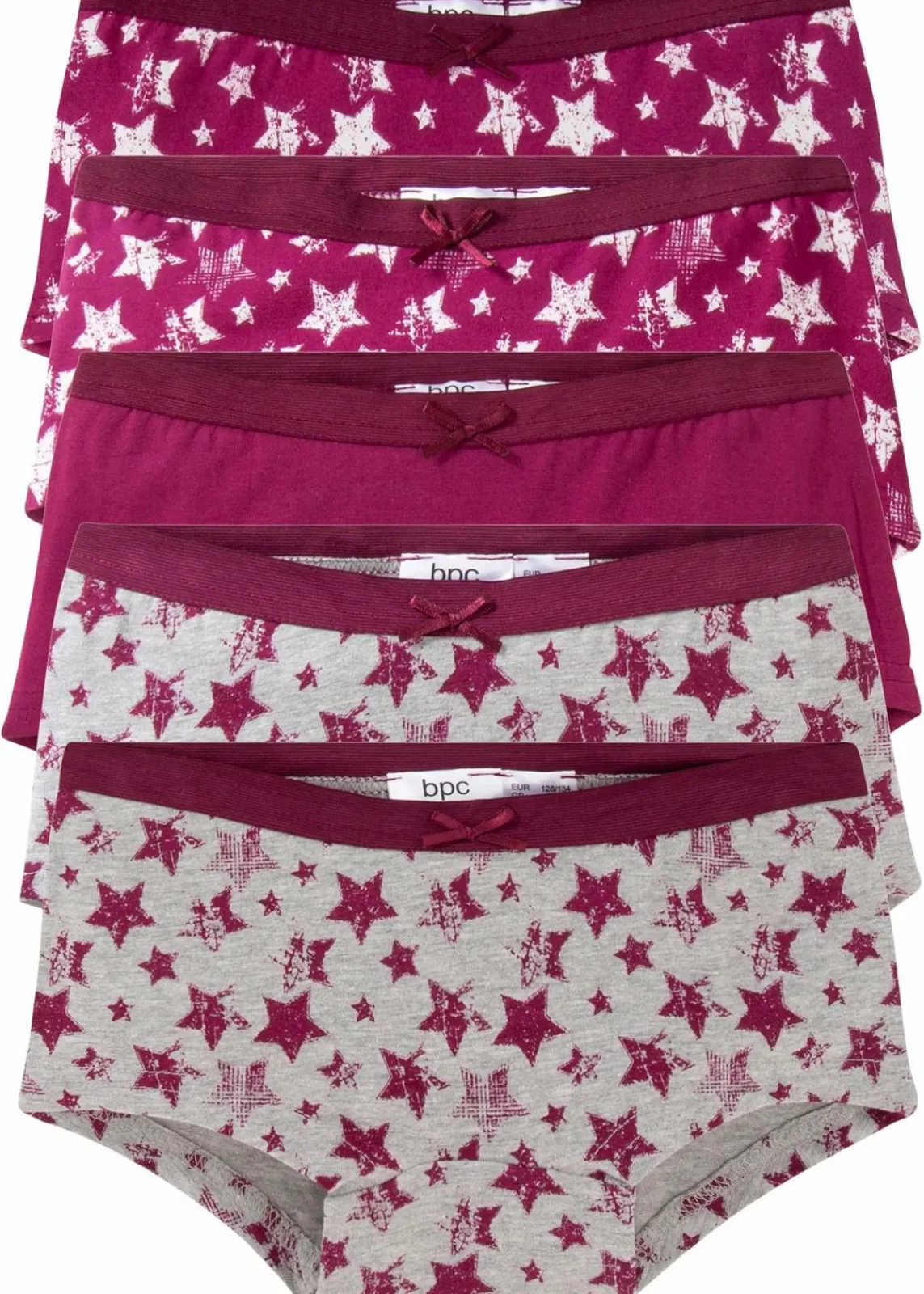bonprix Mehrfachpacks|Mädchen·Unterwäsche|Panty mit weicher Baumwolle (5er Pack) hellgrau meliert+beere+weiß