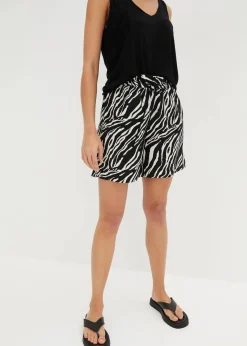 bonprix Bekleidung·Outdoorbekleidung|Bekleidung·Kleider|Paperbag Shorts mit Schnürung schwarz/natur zebra bedruckt