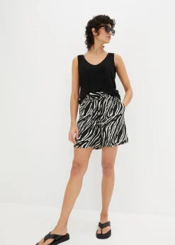bonprix Bekleidung·Outdoorbekleidung|Bekleidung·Kleider|Paperbag Shorts mit Schnürung schwarz/natur zebra bedruckt