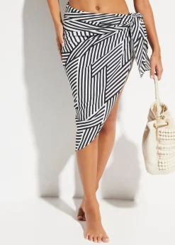 bonprix Strandmode|Nachhaltigere Materialien|Pareo aus fließender Viskose weiß/schwarz graphisch