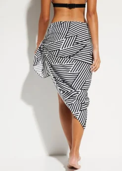 bonprix Strandmode|Nachhaltigere Materialien|Pareo aus fließender Viskose weiß/schwarz graphisch