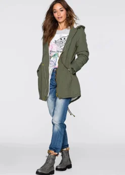 bonprix Bekleidung·Hosen|Jacken & Mäntel|Parka mit Teddy-Futter oliv