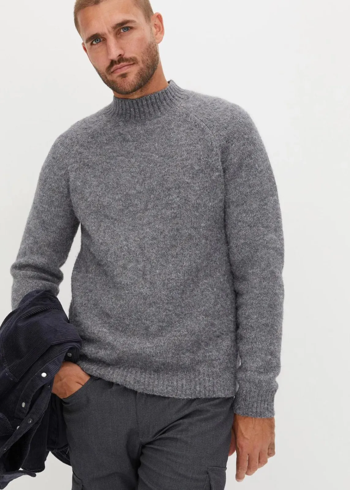 bonprix Große Größen|Pullover & Strickjacken|pflegeleichter Grobstrick-Pullover grau meliert