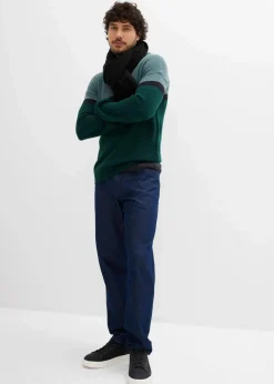 bonprix Pullover & Strickjacken|Große Größen|pflegeleichter Rundhalspullover im Colourblocking-Design graugrün/schwarz/tiefgrün gestreift