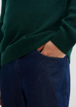 bonprix Pullover & Strickjacken|Große Größen|pflegeleichter Rundhalspullover im Colourblocking-Design graugrün/schwarz/tiefgrün gestreift