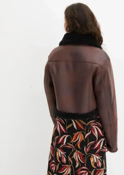 bonprix Jacken & Mäntel|Pilotenjacke aus Lammfellimitat terrabraun