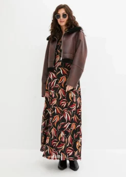 bonprix Jacken & Mäntel|Pilotenjacke aus Lammfellimitat terrabraun