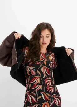 bonprix Jacken & Mäntel|Pilotenjacke aus Lammfellimitat terrabraun