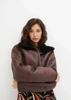 bonprix Jacken & Mäntel|Pilotenjacke aus Lammfellimitat terrabraun