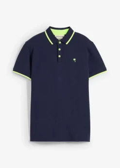 bonprix Jungen 9-16 Jahre·Shirts|Pique-Poloshirt aus reiner Baumwolle dunkelblau/neongelb