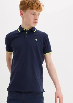 bonprix Jungen 9-16 Jahre·Shirts|Pique-Poloshirt aus reiner Baumwolle dunkelblau/neongelb