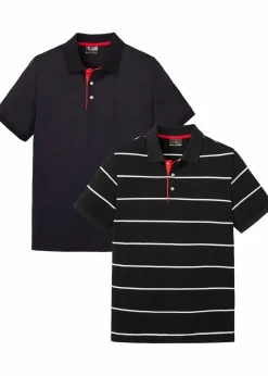bonprix Shirts & Polos|Piqué-Poloshirt aus reiner Baumwolle (2er Pack) schwarz/weiß gestreift + schwarz uni