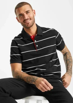 bonprix Shirts & Polos|Piqué-Poloshirt aus reiner Baumwolle (2er Pack) schwarz/weiß gestreift + schwarz uni