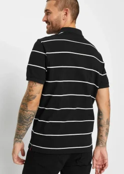 bonprix Shirts & Polos|Piqué-Poloshirt aus reiner Baumwolle (2er Pack) schwarz/weiß gestreift + schwarz uni