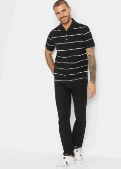 bonprix Shirts & Polos|Piqué-Poloshirt aus reiner Baumwolle (2er Pack) schwarz/weiß gestreift + schwarz uni