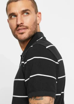 bonprix Shirts & Polos|Piqué-Poloshirt aus reiner Baumwolle (2er Pack) schwarz/weiß gestreift + schwarz uni