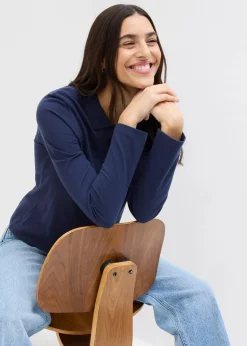 bonprix Bekleidung·Röcke|Nachhaltigere Materialien|Piqué-Poloshirt aus reiner Bio-Baumwolle dunkelblau