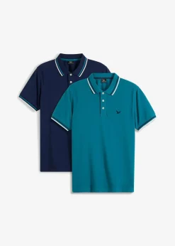 bonprix Shirts & Polos|Große Größen|Piqué-Poloshirt aus reiner Baumwolle (2er Pack) kobalttürkis+dunkelblau