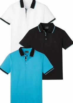 bonprix Shirts & Polos|Basics|Piqué-Poloshirt aus reiner Baumwolle (3er Pack) türkis + weiß + schwarz