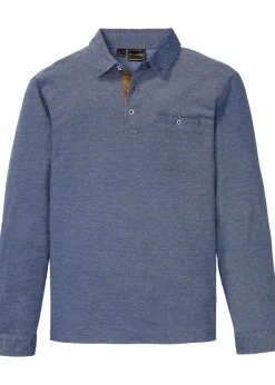 bonprix Große Größen|Shirts & Polos|Piqué-Poloshirt, Langarm blau meliert