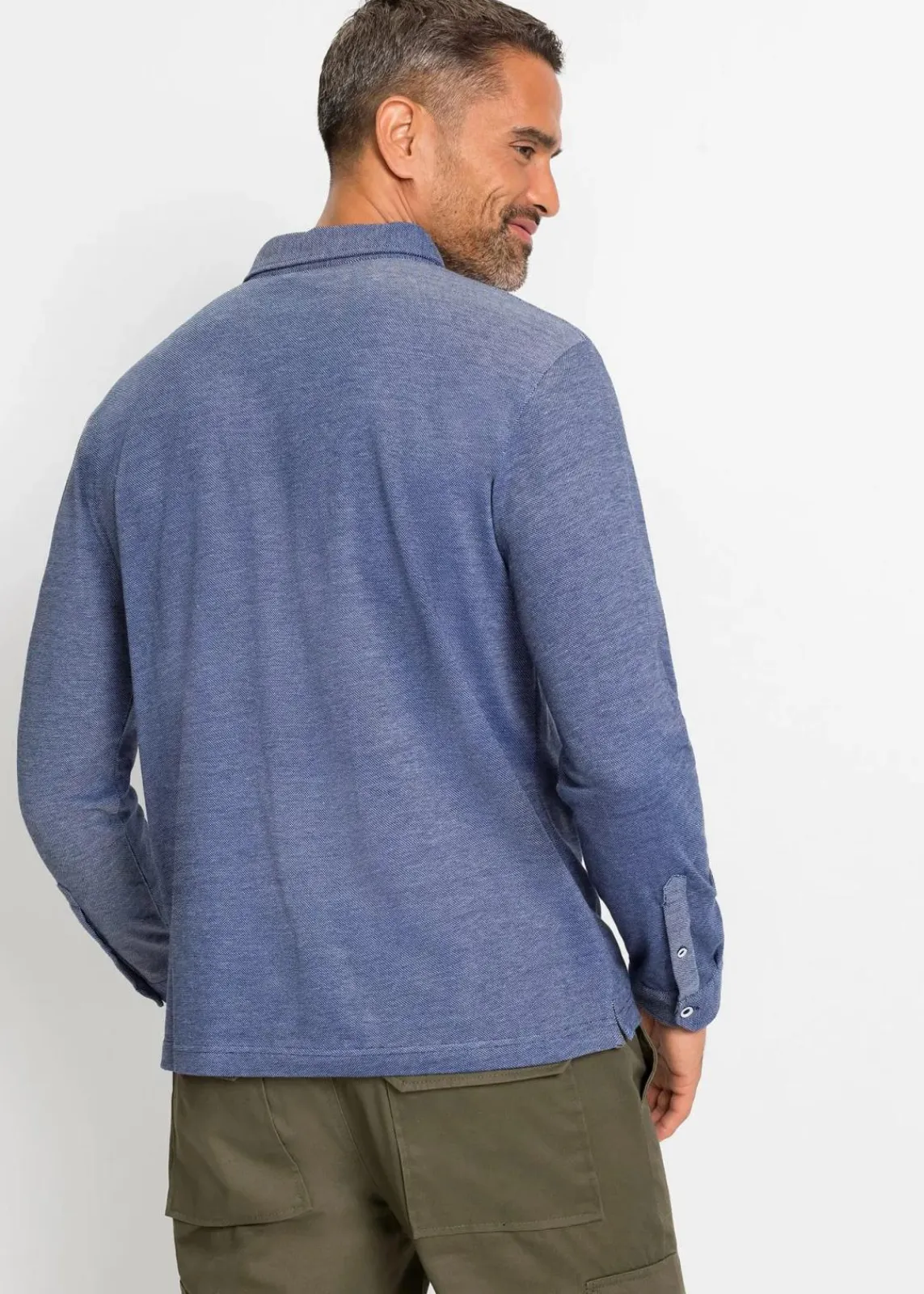 bonprix Große Größen|Shirts & Polos|Piqué-Poloshirt, Langarm blau meliert