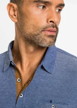 bonprix Große Größen|Shirts & Polos|Piqué-Poloshirt, Langarm blau meliert
