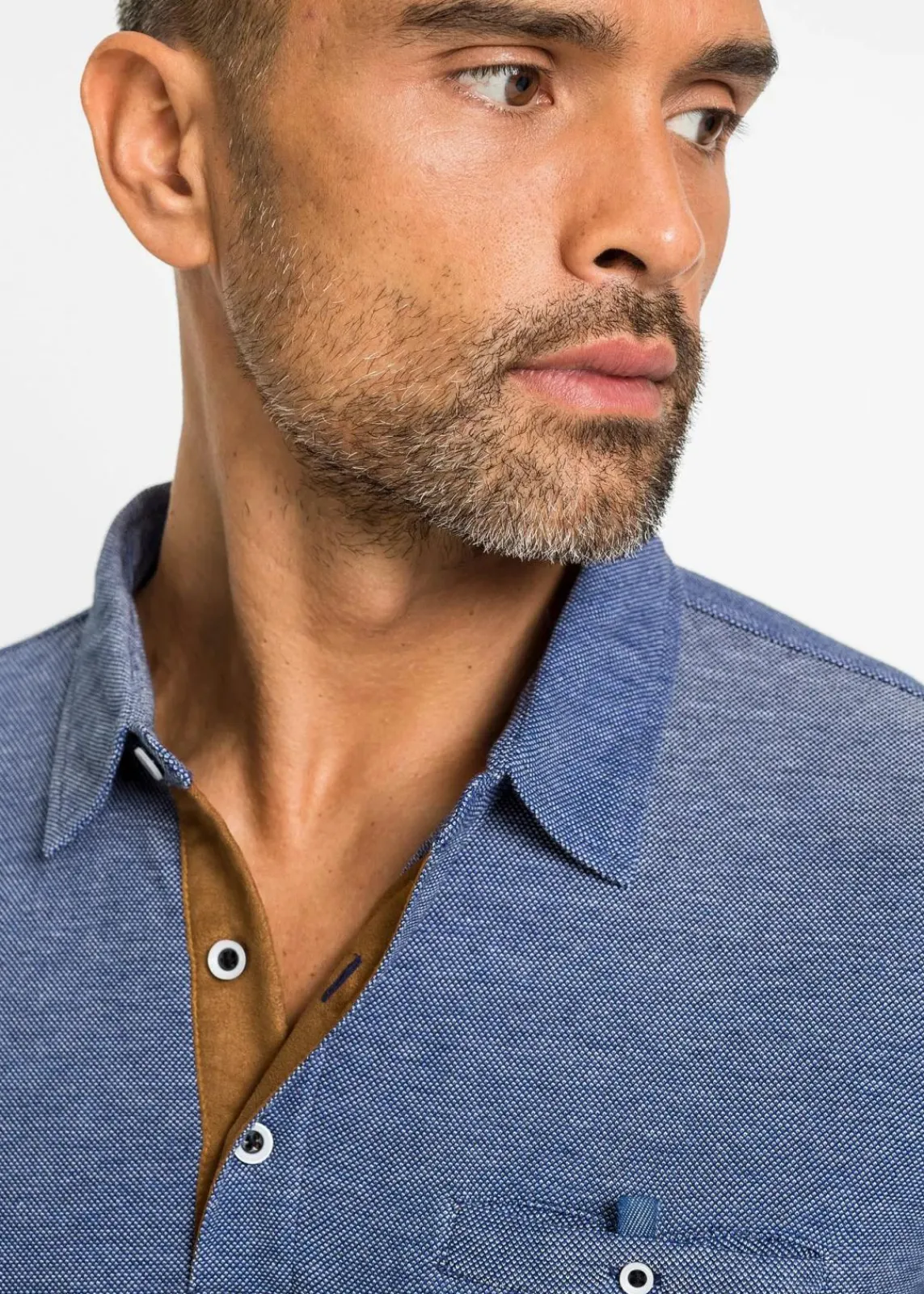 bonprix Große Größen|Shirts & Polos|Piqué-Poloshirt, Langarm blau meliert