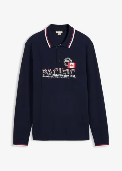 bonprix Shirts & Polos|Piqué-Poloshirt, Langarm aus reiner Bio-Baumwolle dunkelblau bedruckt