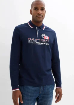 bonprix Shirts & Polos|Piqué-Poloshirt, Langarm aus reiner Bio-Baumwolle dunkelblau bedruckt