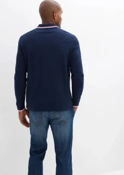 bonprix Shirts & Polos|Piqué-Poloshirt, Langarm aus reiner Bio-Baumwolle dunkelblau bedruckt