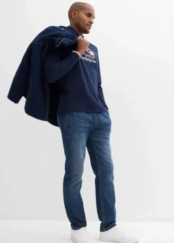 bonprix Shirts & Polos|Piqué-Poloshirt, Langarm aus reiner Bio-Baumwolle dunkelblau bedruckt