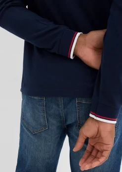 bonprix Shirts & Polos|Piqué-Poloshirt, Langarm aus reiner Bio-Baumwolle dunkelblau bedruckt