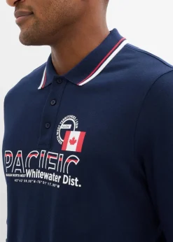 bonprix Shirts & Polos|Piqué-Poloshirt, Langarm aus reiner Bio-Baumwolle dunkelblau bedruckt