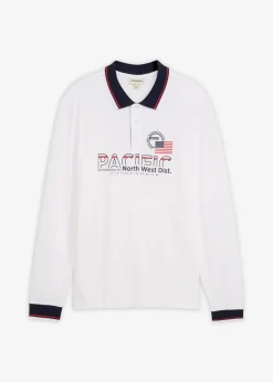 bonprix Shirts & Polos|Piqué-Poloshirt, Langarm aus reiner Bio-Baumwolle weiß bedruckt