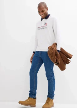 bonprix Shirts & Polos|Piqué-Poloshirt, Langarm aus reiner Bio-Baumwolle weiß bedruckt