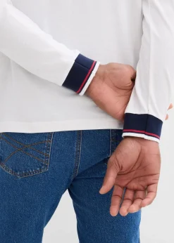 bonprix Shirts & Polos|Piqué-Poloshirt, Langarm aus reiner Bio-Baumwolle weiß bedruckt