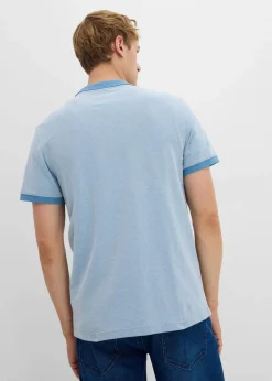 bonprix Große Größen|Shirts & Polos|Piqué-Poloshirt mit Reißverschluss wellenblau meliert