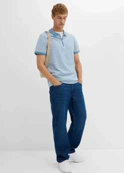 bonprix Große Größen|Shirts & Polos|Piqué-Poloshirt mit Reißverschluss wellenblau meliert