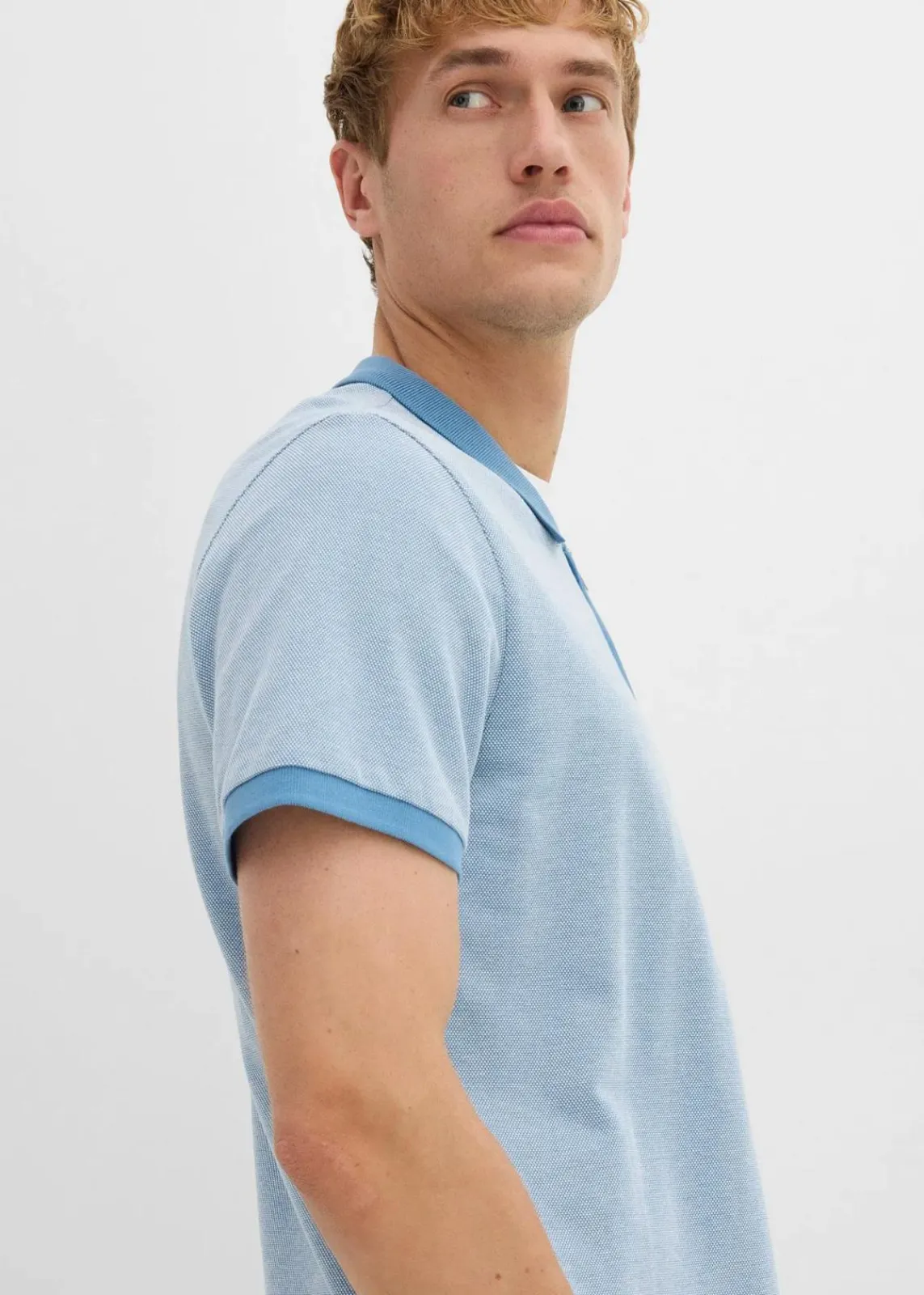 bonprix Große Größen|Shirts & Polos|Piqué-Poloshirt mit Reißverschluss wellenblau meliert