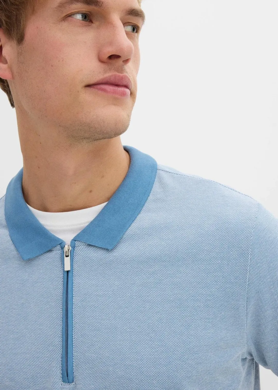 bonprix Große Größen|Shirts & Polos|Piqué-Poloshirt mit Reißverschluss wellenblau meliert