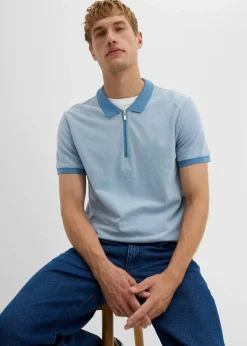 bonprix Große Größen|Shirts & Polos|Piqué-Poloshirt mit Reißverschluss wellenblau meliert