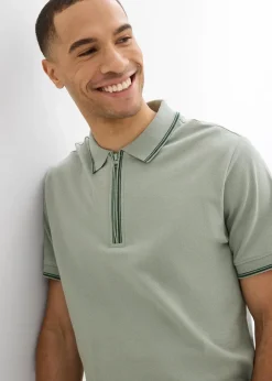 Piqué-Poloshirt mit Reißverschluss aus reiner Baumwolle|bonprix Sale