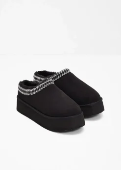 bonprix Hausschuhe|Gefütterte Winterschuhe|Plateau-Boots schwarz