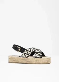 bonprix Strandmode|Sommerschuhe|Plateau-Sandalen beige/schwarz