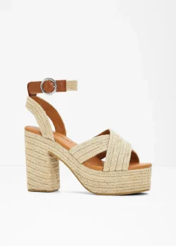 Plateau-Sandaletten in Bast-Optik|bonprix Clearance