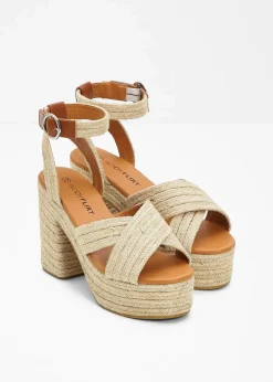 Plateau-Sandaletten in Bast-Optik|bonprix Clearance